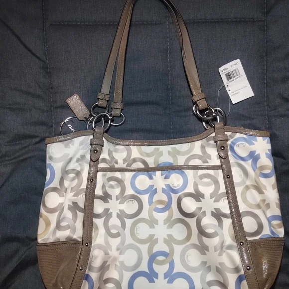 Coach Signature Tote Bag - Cream, Brown, and Blue - Picture 6 of 6